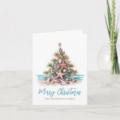 Strand Vrolijke Kerstboom Feestdagen Kaart (Voorkant)