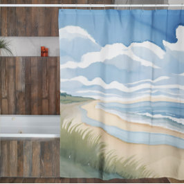 Strand Wandelpad | Kust Oceaan Aquarel Douchegordijn