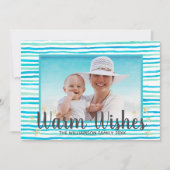 Strand Warm Wensen Turquoise Stripes Feestdagenkaart (Voorkant)