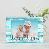 Strand Warm Wensen Turquoise Stripes Feestdagenkaart (Staand voorkant)