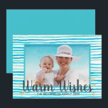 Strand Warm Wensen Turquoise Stripes Feestdagenkaart<br><div class="desc">Het ontwerp is voorzien van kalmerende blauwe waterverf strepen die zee groen en blauw zijn. Personaliseer met uw eigen afbeelding en tekst.</div>