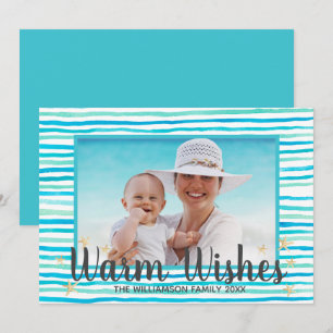 Strand Warm Wensen Turquoise Stripes Feestdagenkaart