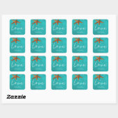 Strand water blauw turquoise liefde zeesterren bru vierkante sticker (Vel)