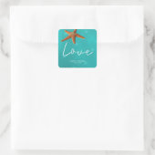 Strand water blauw turquoise liefde zeesterren bru vierkante sticker (Tas)