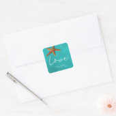 Strand water blauw turquoise liefde zeesterren bru vierkante sticker (Envelop)