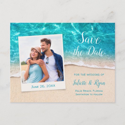 Strand Water en Zand Foto Save the Date Briefkaart (Voorkant)