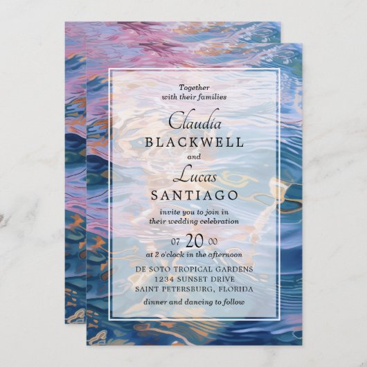 Strand Water Sunset Bruiloft uitnodiging (Voorkant / Achterkant)