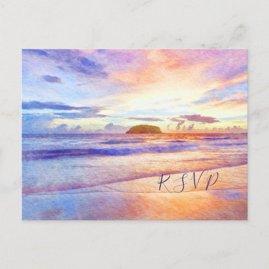 Strand Watercolor Roze Zonsopgang RSVP Uitnodiging Briefkaart (Voorkant)