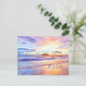 Strand Watercolor Roze Zonsopgang RSVP Uitnodiging Briefkaart (Staand voorkant)