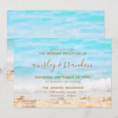 Strand Watercolor Trouwreceptie Kaart (Voorkant / Achterkant)