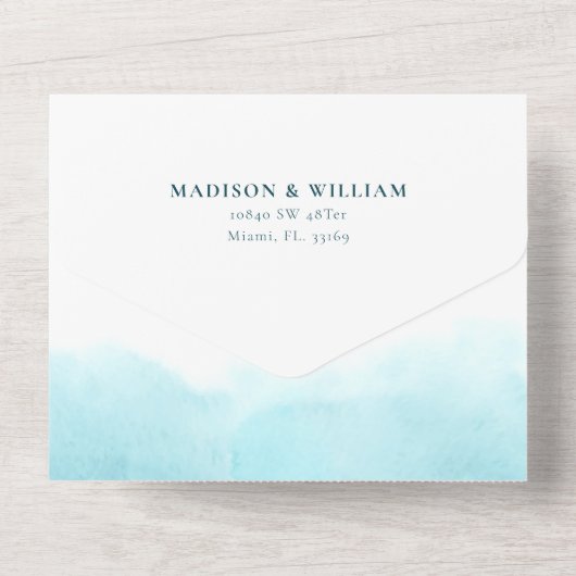 Strand Waterverf alles in één bruiloft All In One Uitnodiging (Achterkant)