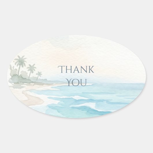 Strand Waterverf Bedankt Ovale Sticker (Voorkant)