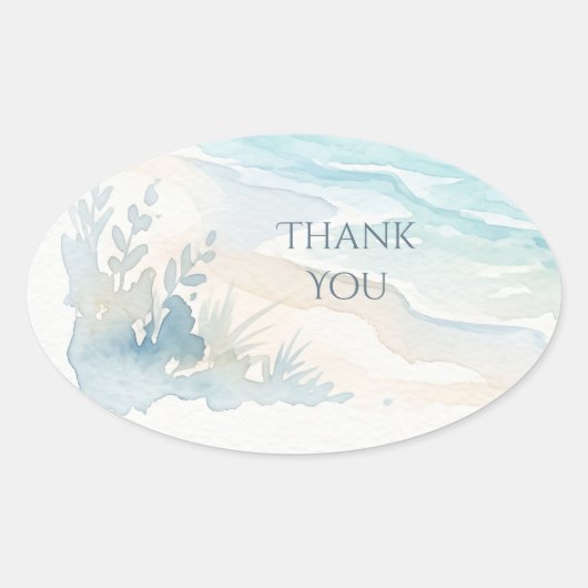 Strand Waterverf Bedankt Ovale Sticker (Voorkant)
