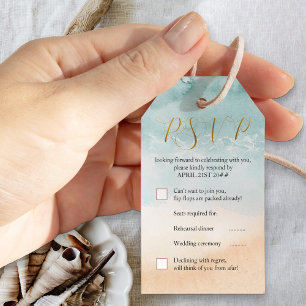 Strand Waterverf Bestemming Bruiloft RSVP Ticket Cadeaulabel