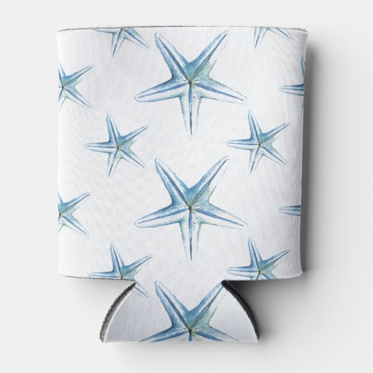 Strand Waterverf Blauwe zeester Blikjeskoeler (Voorkant)