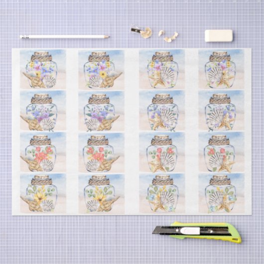Strand Waterverf Bloemen & Schelpen Decoupage Tissuepapier (Craft)