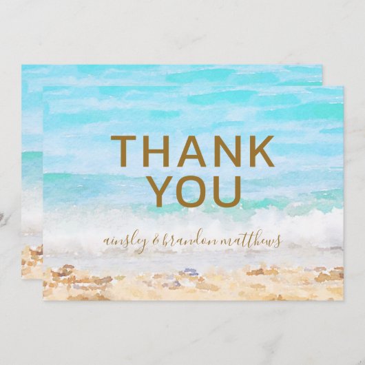 Strand Waterverf bruiloft blanco dank u kaart (Voorkant / Achterkant)