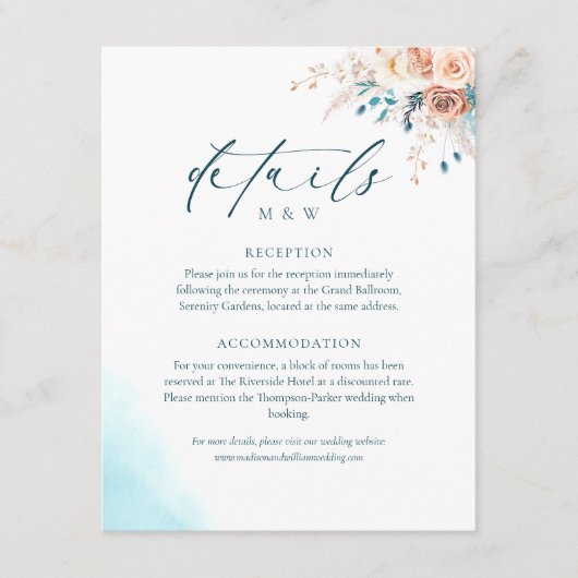 Strand Waterverf bruiloft Informatiekaartje (Voorkant)