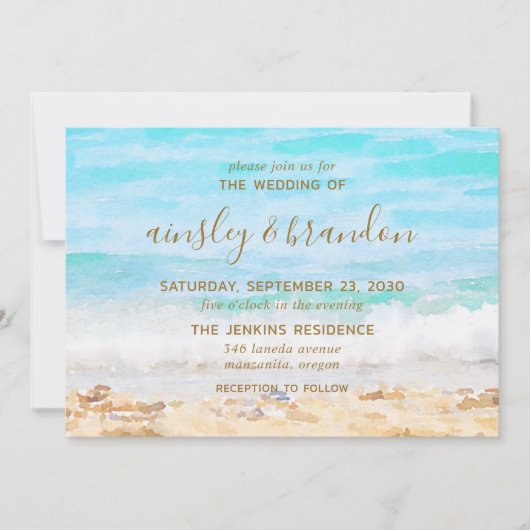 Strand Waterverf bruiloft Kaart (Voorkant)