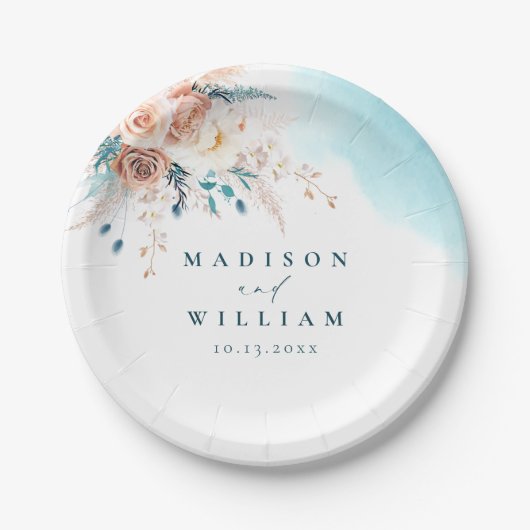 Strand Waterverf bruiloft Papieren Bordje (Voorkant)