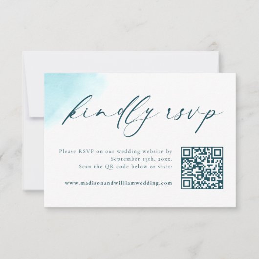 Strand Waterverf bruiloft RSVP QR Code Kaart (Voorkant)