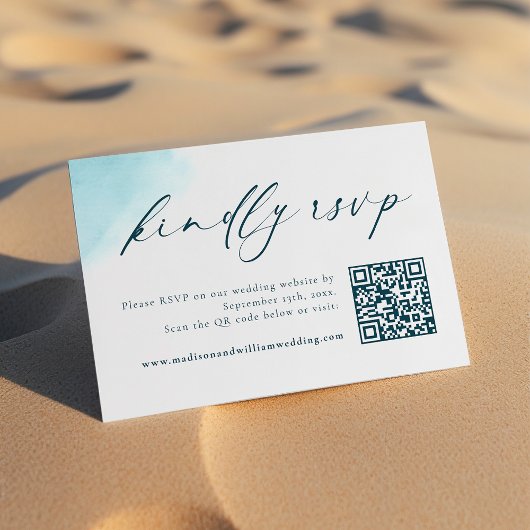 Strand Waterverf bruiloft RSVP QR Code Kaart