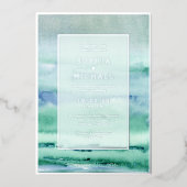 Strand Waterverf bruiloft uitnodigen foto template Folie Feestdagenkaart (Voorkant)