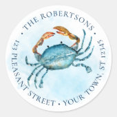 Strand Waterverf Krab Ronde retour adres label (Voorkant)