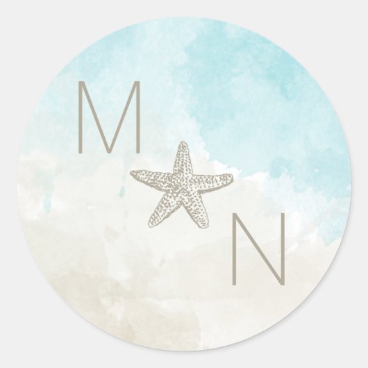 Strand Waterverf monogram bruiloft envelop zegel (Voorkant)
