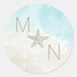 Strand Waterverf monogram bruiloft envelop zegel