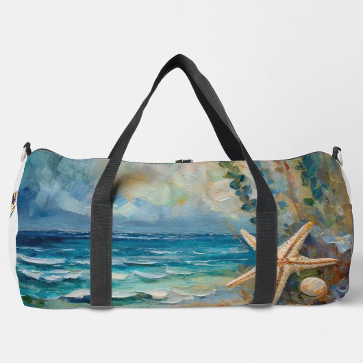 Strand Waterverf Nautisch Zee Schildpadden Groot Plunjezak (Voorkant)