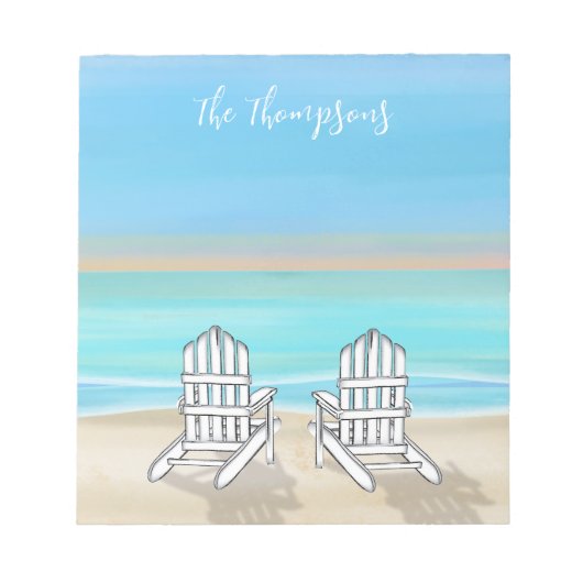 Strand Waterverf Ocean Seashore Adirondack Stoelen Notitieblok (Voorkant)