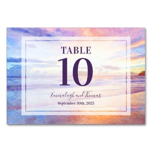 Strand Waterverf Roze Zonsopgang Bruiloft Kaart (Achterkant)