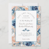 Strand Waterverf Shell Roos Bloemen Blauw Huwelijk Kaart (Voorkant)