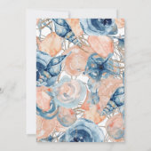 Strand Waterverf Shell Roos Bloemen Blauw Huwelijk Kaart (Achterkant)