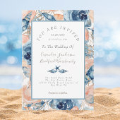 Strand Waterverf Shell Roos Bloemen Blauw Huwelijk Kaart