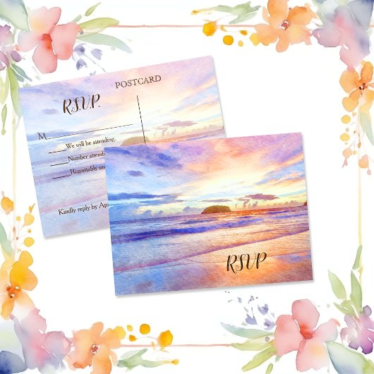Strand Waterverf Sunrise RSVP Uitnodiging Briefkaart