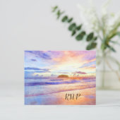 Strand Waterverf Sunrise RSVP Uitnodiging Briefkaart (Staand voorkant)