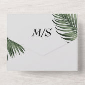 Strand Waterverf Tropische bloemenbruiloft All In One Uitnodiging (Achterkant)