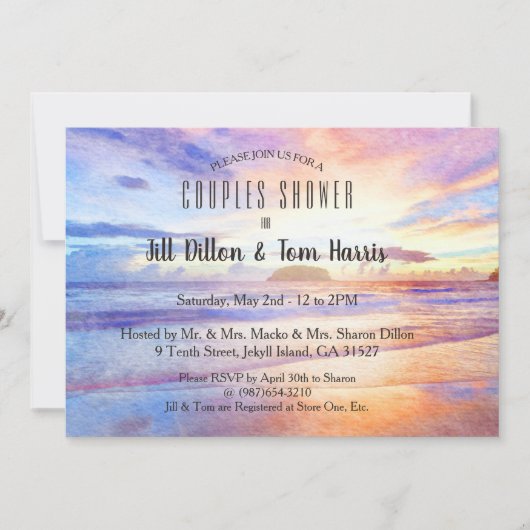 Strand Waterverf Zonsopgang Koppels Douche Kaart (Voorkant)