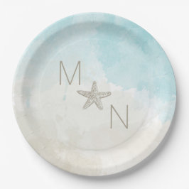 Strand waterverven met zeesterren papieren bordje