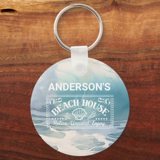 Strand Waves thema Schilderen Sleutelhanger (Voorkant)