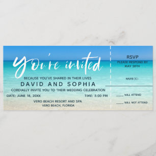 Strand Wedding Boarding Pass Ticket RSVP Kaart