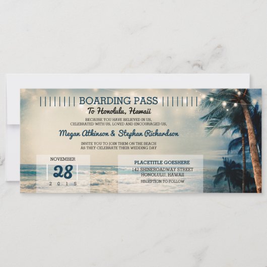 Strand Wedding Boarding Pass Ticket Wedding Kaart (Voorkant)