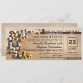 Strand Wedding Boarding Pass tickets Bewaar de dat Save The Date (Voorkant / Achterkant)
