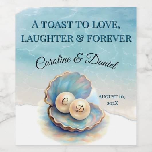 Strand Wedding Parels Shell Elegant Ocean Theme Gi Wijn Etiket (Enkel label)
