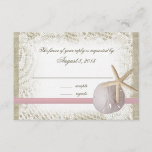 Strand Wedding Sand Dollar en Starfish Pink RSVP Kaartje