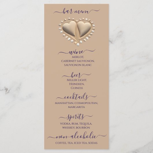 Strand Wedding Sand Hearts Diner & Bar Menu (Achterkant)