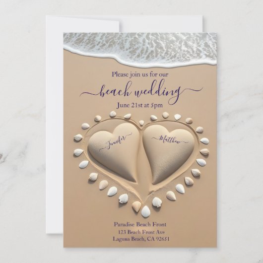 Strand Wedding-Sand Hearts Kaart (Voorkant)