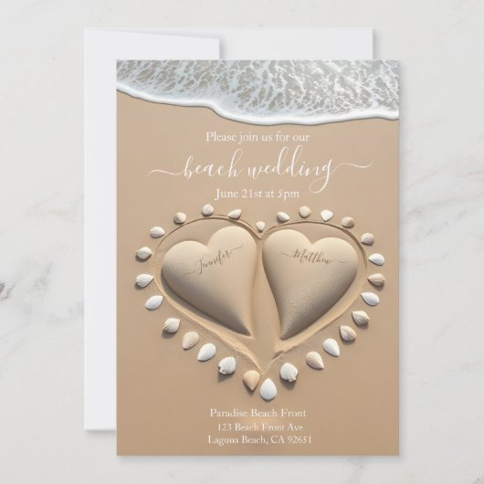 Strand Wedding-Sand Hearts Kaart (Voorkant)